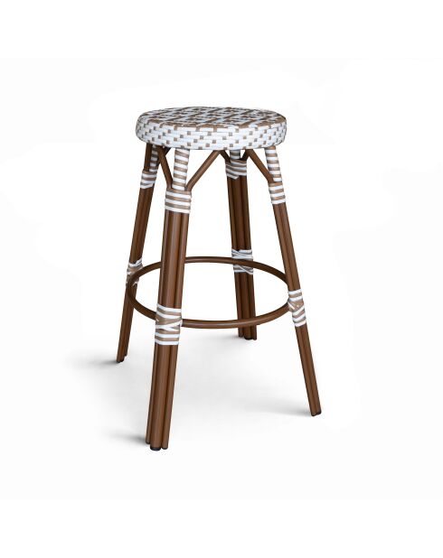 Barhocker für den Außenbereich aus Textilen, Haselnuss, Aluminium, Rattaneffekt, Scala, Beige/Natur, 46 x 74 cm