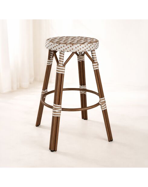 Barhocker für den Außenbereich aus Textilen, Haselnuss, Aluminium, Rattaneffekt, Scala, Beige/Natur, 46 x 74 cm