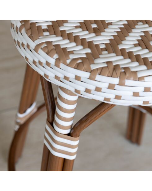 Barhocker für den Außenbereich aus Textilen, Haselnuss, Aluminium, Rattaneffekt, Scala, Beige/Natur, 46 x 74 cm