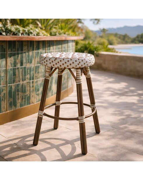 Barhocker für den Außenbereich aus Textilen, Haselnuss, Aluminium, Rattaneffekt, Scala, Beige/Natur, 46 x 74 cm