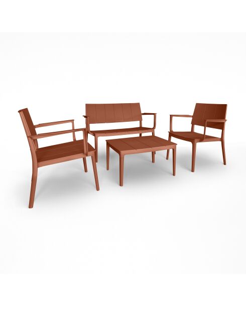Salon de jardin en polypropylène couleur brique patio terracotta - 4 pièces