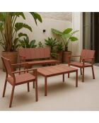 Salon de jardin en polypropylène couleur brique patio terracotta - 4 pièces