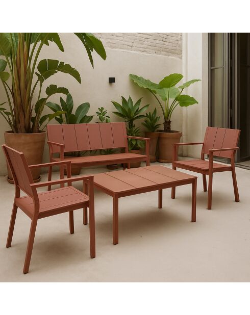 Salon de jardin en polypropylène couleur brique patio terracotta - 4 pièces