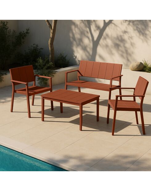 Salon de jardin en polypropylène couleur brique patio terracotta - 4 pièces