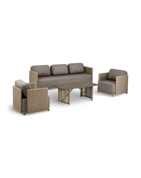 Salon de jardin en resine tressee/aluminium moka madrague taupe - 4 pièces
