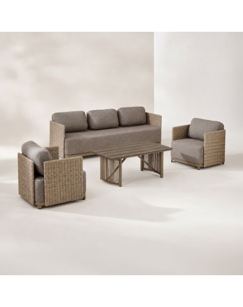 Salon de jardin en resine tressee/aluminium moka madrague taupe - 4 pièces