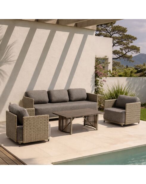 Salon de jardin en resine tressee/aluminium moka madrague taupe - 4 pièces