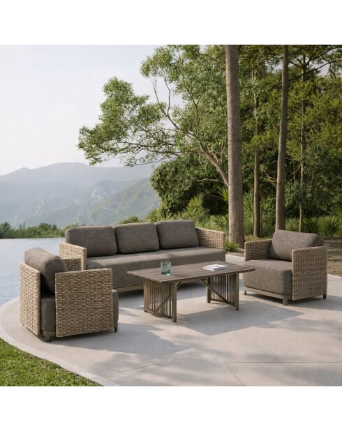 Salon de jardin en resine tressee/aluminium moka madrague taupe - 4 pièces