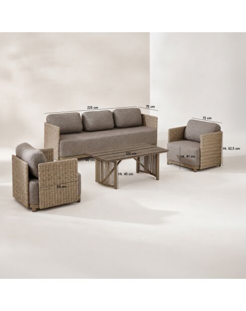 Salon de jardin en resine tressee/aluminium moka madrague taupe - 4 pièces