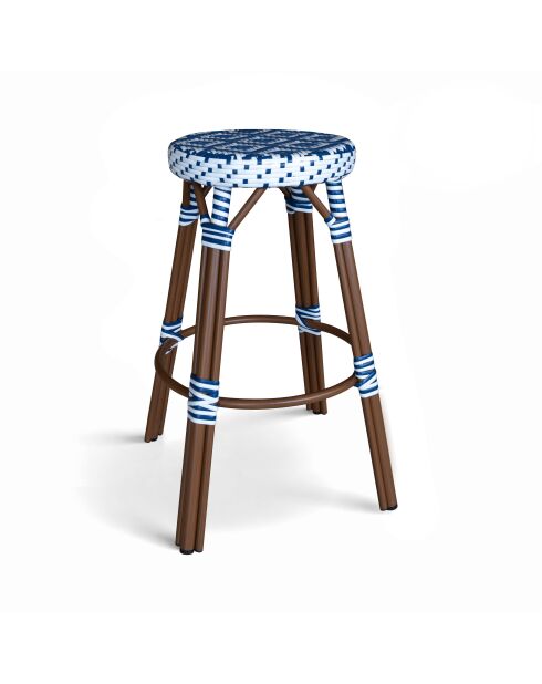 Blaue Barhocker aus Aluminiumtextilien in Scala Blau/natürlicher Rattaneffekt - 46x74 cm