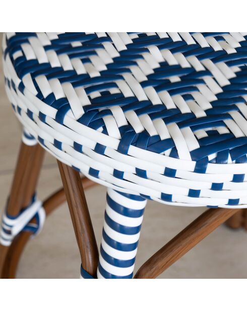 Blaue Barhocker aus Aluminiumtextilien in Scala Blau/natürlicher Rattaneffekt - 46x74 cm