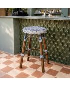 Blaue Barhocker aus Aluminiumtextilien in Scala Blau/natürlicher Rattaneffekt - 46x74 cm