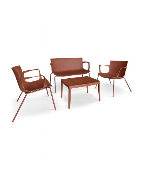 Salon de jardin en polypropylène et métal brique montauk terracotta - 4 pièces