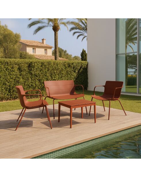 Salon de jardin en polypropylène et métal brique montauk terracotta - 4 pièces