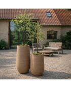 Set di 2 vasi alti rotondi in terracotta marrone Comporta, argilla, fibra di argilla