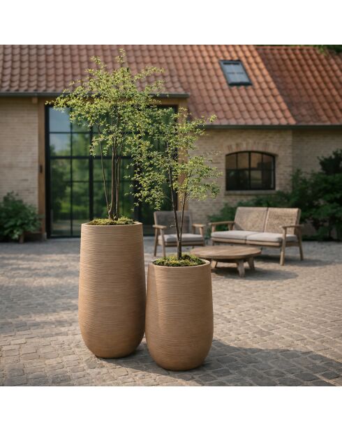 Set di 2 vasi alti rotondi in terracotta marrone Comporta, argilla, fibra di argilla
