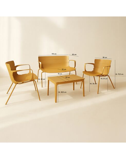 Muebles de jardín en polipropileno y metal ocre amarillo montauk - 4 piezas