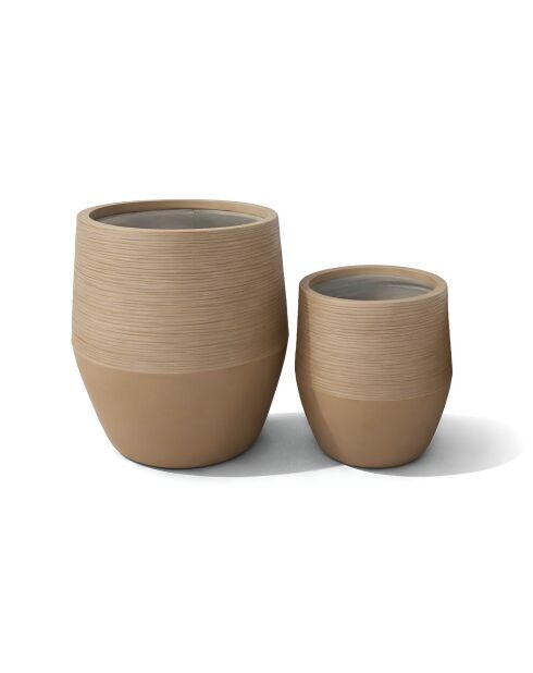 Set di 2 vasi bassi rotondi in terracotta marrone Comporta in fibra di argilla