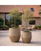 Set di 2 vasi bassi rotondi in terracotta marrone Comporta in fibra di argilla