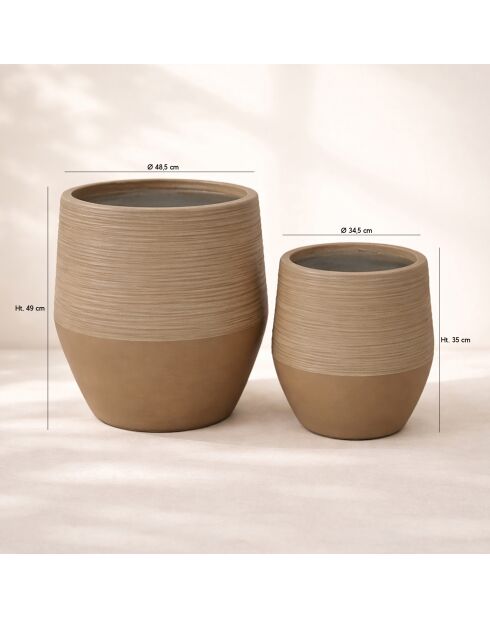 Set di 2 vasi bassi rotondi in terracotta marrone Comporta in fibra di argilla