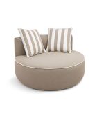 Ronde buitenfauteuil gecomprimeerde taupe stof met twee kussens nino wit/taupe - 122x122x63cm