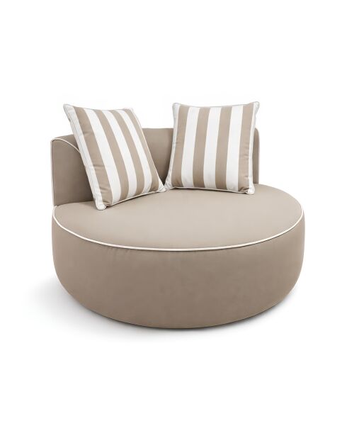 Ronde buitenfauteuil gecomprimeerde taupe stof met twee kussens nino wit/taupe - 122x122x63cm