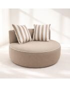 Ronde buitenfauteuil gecomprimeerde taupe stof met twee kussens nino wit/taupe - 122x122x63cm