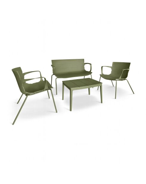Muebles de jardín en polipropileno y metal verde montauk vert - 4 piezas