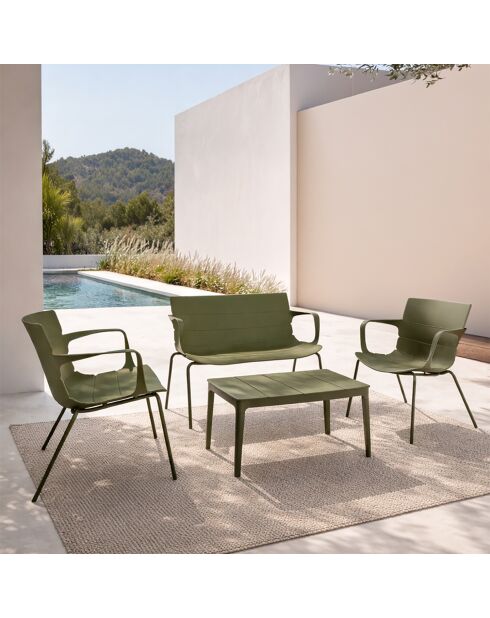 Muebles de jardín en polipropileno y metal verde montauk vert - 4 piezas