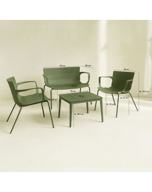 Muebles de jardín en polipropileno y metal verde montauk vert - 4 piezas