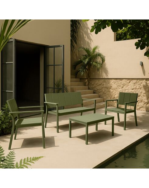 Salon de jardin en polypropylène vert patio vert - 4 pièces