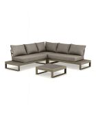 Salon d'angle de jardin structure aluminium avec coussins moka madrague taupe - 4 pièces