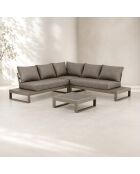 Salon d'angle de jardin structure aluminium avec coussins moka madrague taupe - 4 pièces