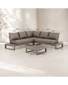 Salon d'angle de jardin structure aluminium avec coussins moka madrague taupe - 4 pièces