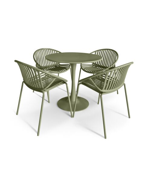 Ensemble table + 4 fauteuils de table en polypropylène et métal vert calypso vert - 5 pièces