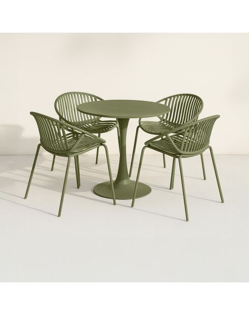 Ensemble table + 4 fauteuils de table en polypropylène et métal vert calypso vert - 5 pièces