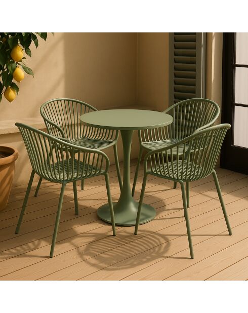 Ensemble table + 4 fauteuils de table en polypropylène et métal vert calypso vert - 5 pièces