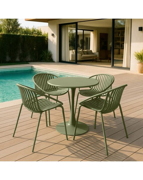 Ensemble table + 4 fauteuils de table en polypropylène et métal vert calypso vert - 5 pièces