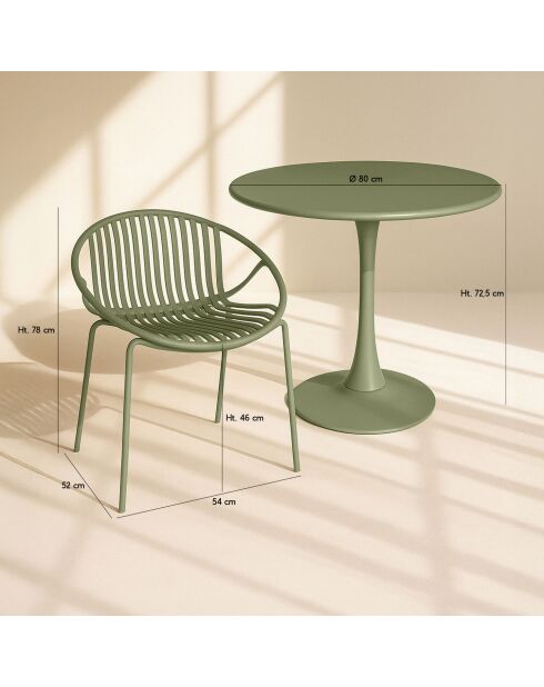 Ensemble table + 4 fauteuils de table en polypropylène et métal vert calypso vert - 5 pièces