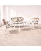 Salon de jardin en acier blanc tissu rayé blanc et taupe positano blanc/taupe - 4 pièces
