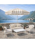 Salon de jardin en acier blanc tissu rayé blanc et taupe positano blanc/taupe - 4 pièces