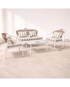 Salon de jardin en acier blanc tissu rayé blanc et taupe positano blanc/taupe - 4 pièces