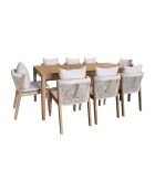 Ensemble de jardin table + 8 chaises en acacia avec coussin blanc fidji blanc/naturel - 9 pièces