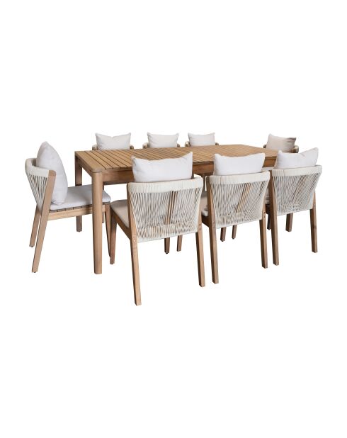 Ensemble de jardin table + 8 chaises en acacia avec coussin blanc fidji blanc/naturel - 9 pièces
