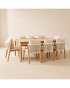 Ensemble de jardin table + 8 chaises en acacia avec coussin blanc fidji blanc/naturel - 9 pièces