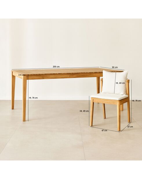 Ensemble de jardin table + 8 chaises en acacia avec coussin blanc fidji blanc/naturel - 9 pièces