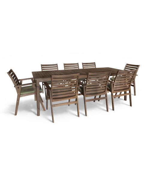 Ensemble de jardin table avec 8 fauteuils de table en bois d'acacia palau naturel/vert - 9 pièces