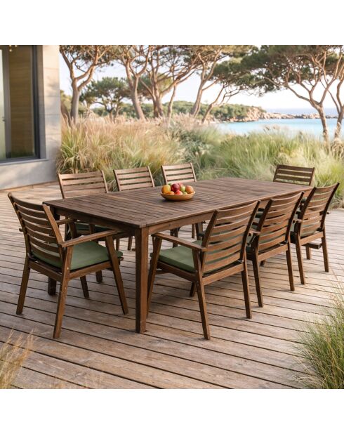 Ensemble de jardin table avec 8 fauteuils de table en bois d'acacia palau naturel/vert - 9 pièces