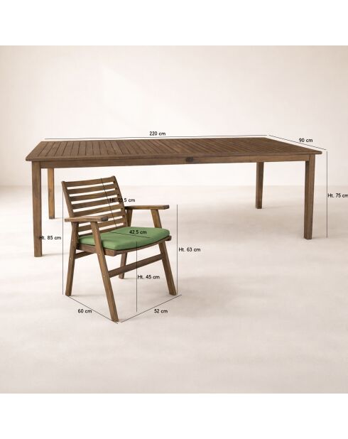 Ensemble de jardin table avec 8 fauteuils de table en bois d'acacia palau naturel/vert - 9 pièces