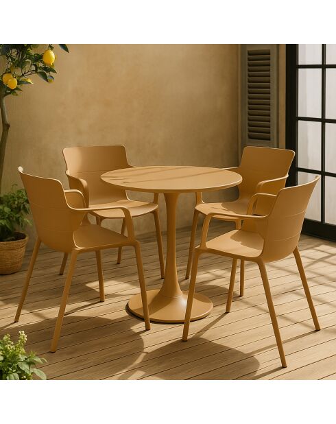 Juego de 4 sillones de mesa para exteriores de polipropileno y metal ocre montauk amarillo, 54,5 x 56,5 x 80 cm